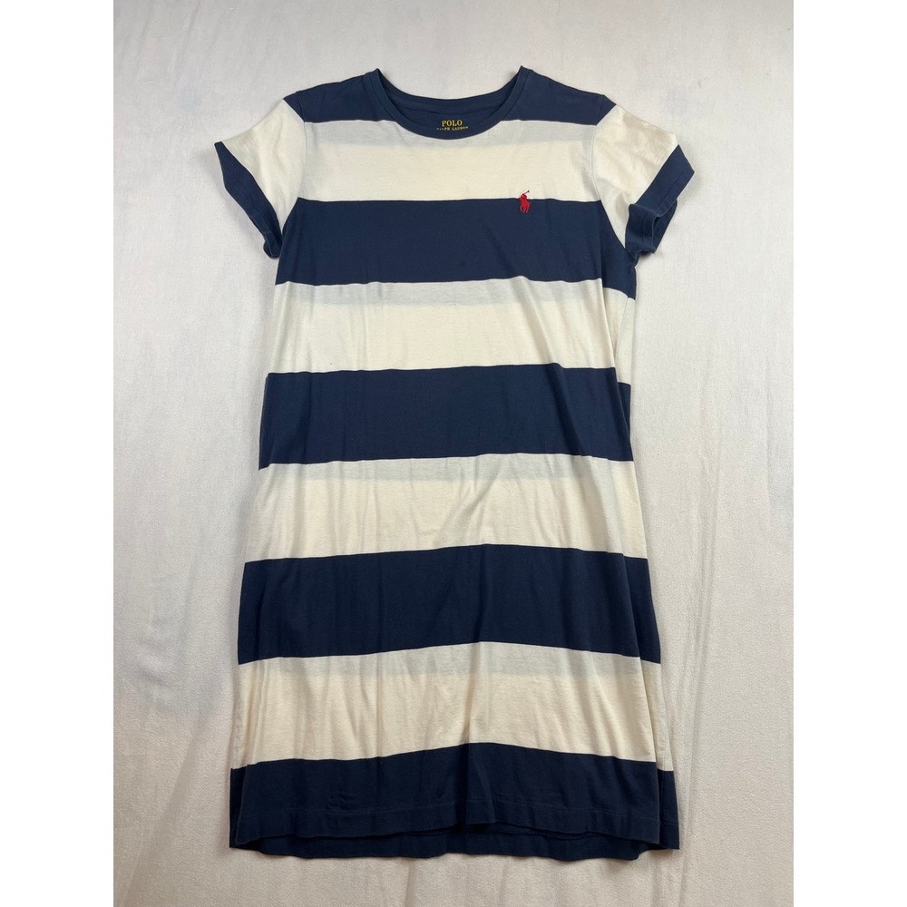 Polo Ralph Lauren Striped T-Shirt Dress Navy Cream Red Pony Logo Large